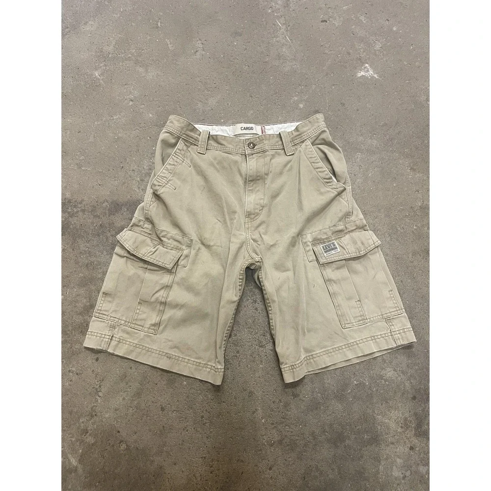 Levis Cargo Shorts Mens 31 Beige Canvas Relaxed Utility Pockets Workwear Zip Fly